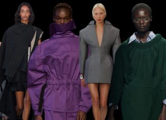 The fashion presented is characterized as being turned on its head, wearing components in a reverse or inverted way.