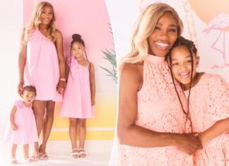 Serena Williams and her daughters match in adorable pink dresses, the result of a fashion collaboration with a tennis twist.