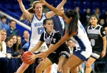 Medfield successfully defends its Division II girls’ basketball championship in a dominant performance.