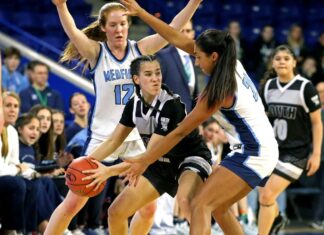 Medfield successfully defends its Division II girls’ basketball championship in a dominant performance.
