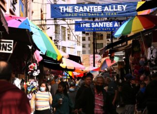 A minivan crashed in Los Angeles’s Fashion District, leaving nine people injured.