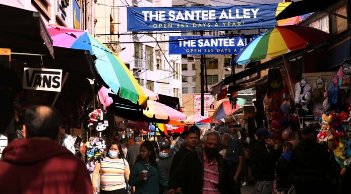 A minivan crashed in Los Angeles’s Fashion District, leaving nine people injured.